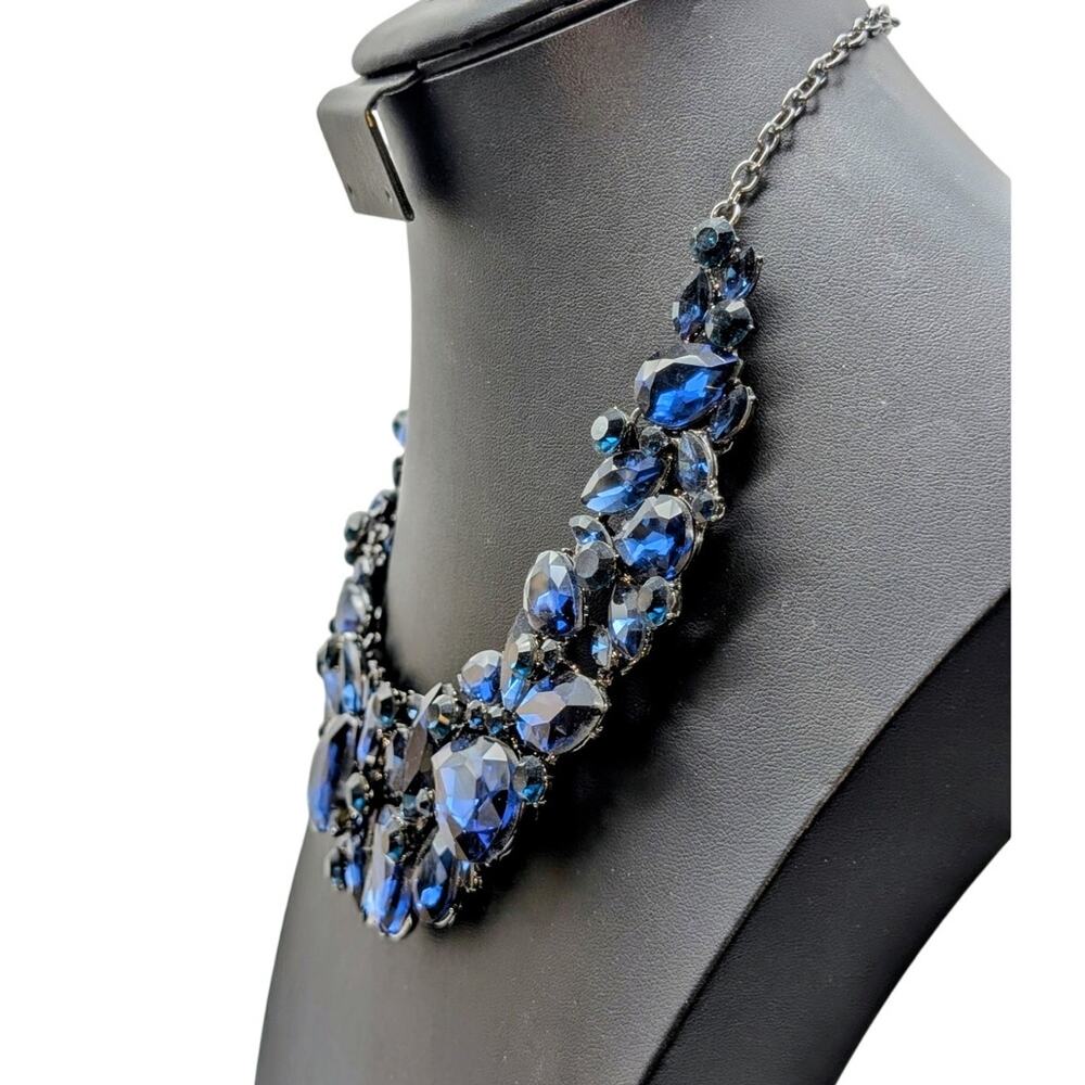 Large Blue Rhinestone Statement Necklace - Picture 2 of 8